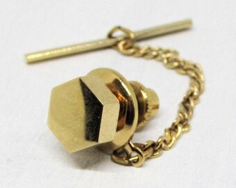 Vintage 1970's Mens Tie Tack Pin- Gold Nut- Tools Nut and Bolt- Handyman Gift Idea- Mens Jewelry- Fathers Day Gift for Boyfriend Men Dad