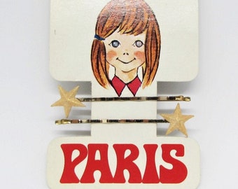 Vintage 1960's Gold Star Bobby Pins (Set of 2)- Fun Decorative Bun Hair Pins- Womens Hair Accessories- Kawaii Cute Barrettes for Girls Kids