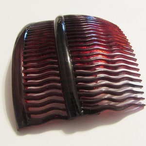 3.5 Long Vintage FRENCH Cherry Red Hair Comb Set, Pretty Side Combs / Hair Slides, Made in France, 1970s Accessory for Women, Red Head Gift image 2
