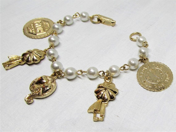 Vintage Charm Bracelet for Girls, Heart Love Roma… - image 2