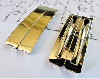 Set of 2 Vintage 1970's GOODY Stay-Tight Shiny LIGHT GOLD Barrettes- 2" Long Rectangle Shaped Hair Clips- Hair Accessory for Women or Girls