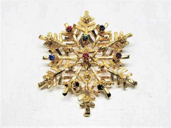 Vintage 1980s Gold Amber /& Brown Snowflake Brooch