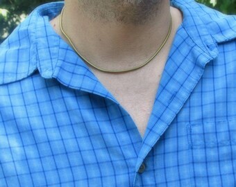 Vintage Mens Brass Snake Chain Necklace- 18 Inch Long Gold Chain- Men&#39;s Jewelry Gift- Guy Gifts under 25- Gift for Him Boyfriend Husband