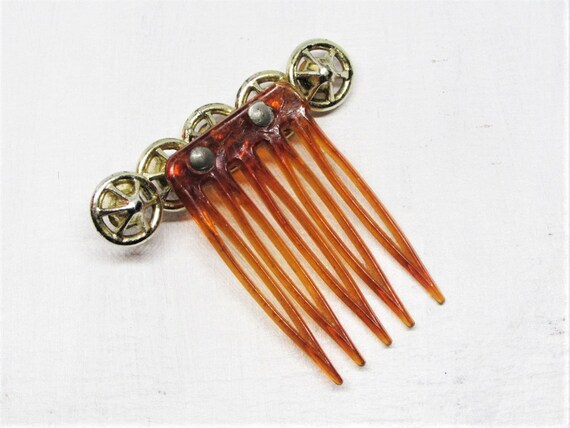 Vintage Pink Rhinestone Hair Comb, Gold Circle Ha… - image 7