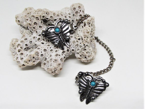 Vintage Butterfly Sweater Guard Clip, Silver Plat… - image 4