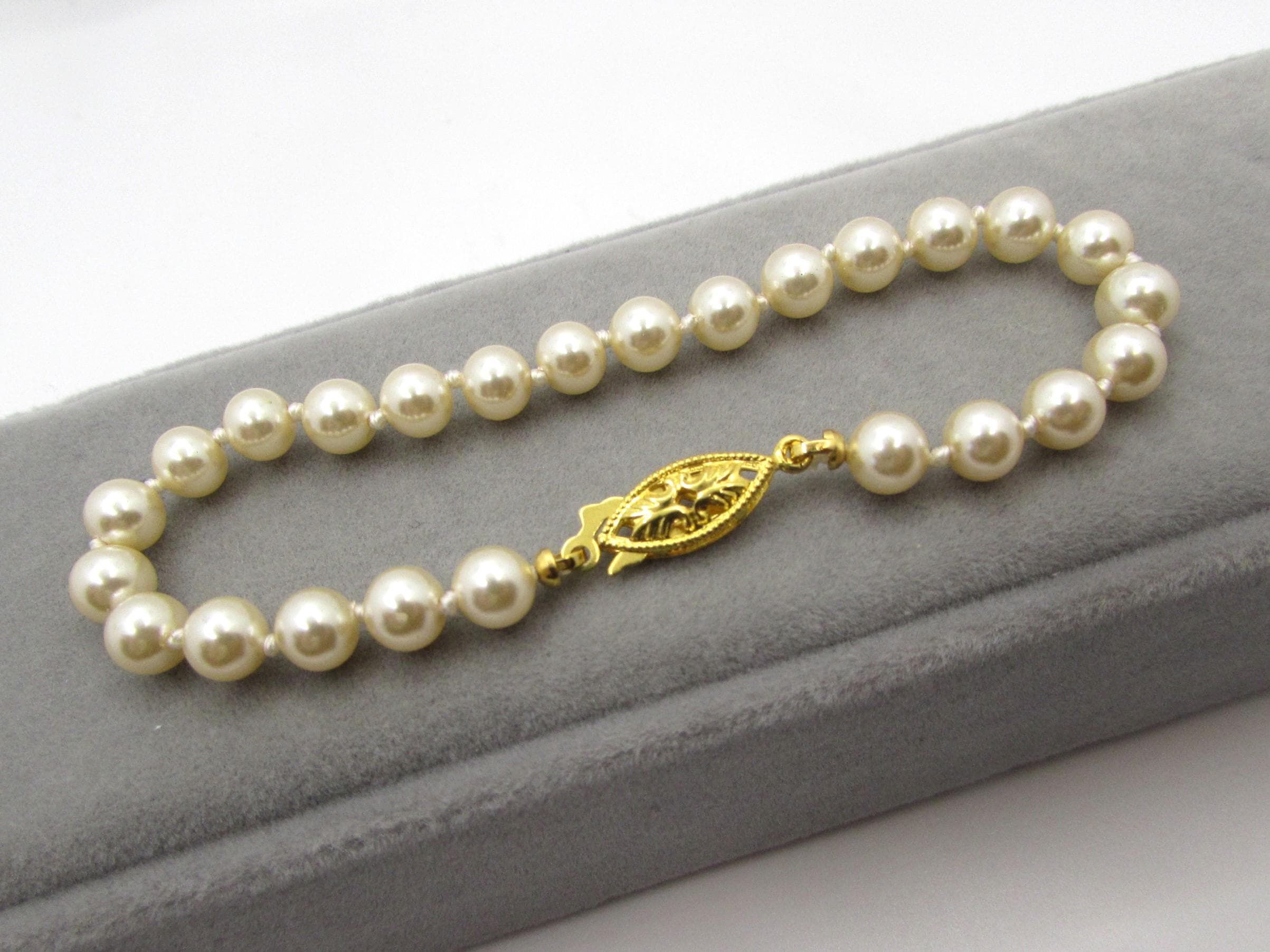 充実の品 Vintage 1960s JAPAN 5mm Ivory Glass Pearl Bracelet, Hand その他