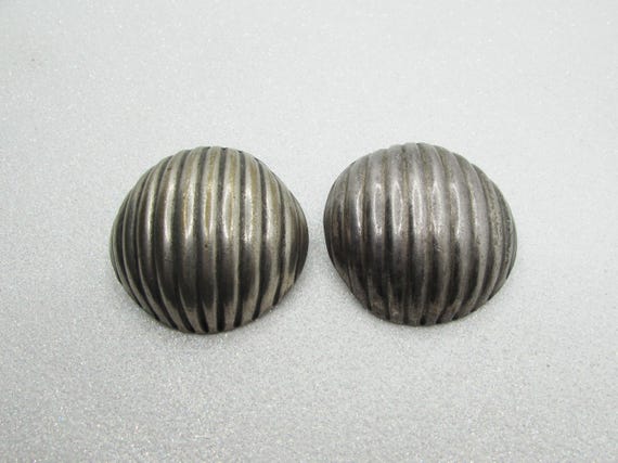 Huge Vintage Silver Plated Circle Clip-On Earring… - image 1