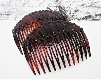 Vintage FRENCH Scalloped Hair Combs, Tortoise-Shell Brown & Auburn, Decorative Side Combs, 1980s Accessory for Women, Thin or Thick Hair