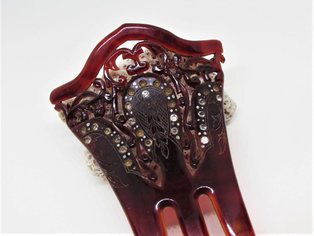 Vintage Victorian Era hair comb has Tortoiseshell-Pattern Flowered Hair Comb Antique Tortoise Shell Hair Comb - Etsy main image 4