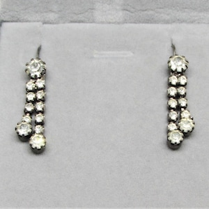 Dainty Vintage Rhinestone Chandelier Earrings, Prong-Set Clear Crystal Dangles, Long Silver Plated Hooks, 1970s Wedding Bridal Jewelry image 1