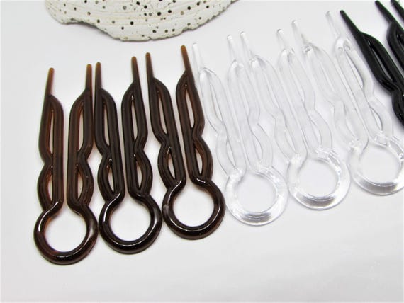 Vintage Plastic Hair Pin Set of 3- Brown, Clear or Black
