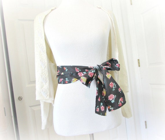 Wide Floral Print Fabric Sash Belt 