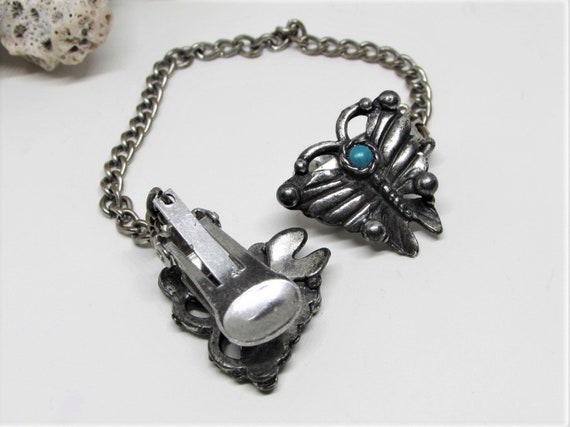 Vintage Butterfly Sweater Guard Clip, Silver Plat… - image 3