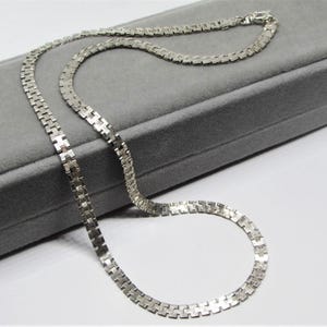 Vintage Mens Silver Plated Bike Chain Necklace, Thick Wide Flat Chain, 20" Inch Long, 1980s Unisex Jewelry, Gift for Him Boyfriend Dad Guy