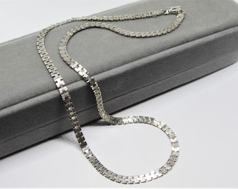 Vintage Mens Silver Plated Bike Chain Necklace, Thick Wide Flat Chain, 20&quot; Inch Long, 1980s Unisex Jewelry, Gift for Him Boyfriend Dad Guy