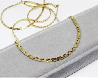 Vintage Mens Extra Long 36" Gold Plated Chain Necklace, Wide Flat Crescent Links, Mid Century Modern, 1970s Unique Cool Mens Unisex Jewelry