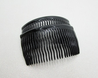 Vintage 1960s FRENCH Black Hair Comb Set- Plain Simple Design- Womens Fashion Accessory