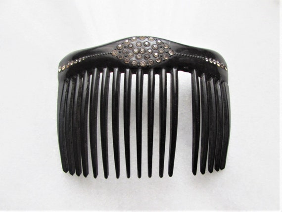 Antique Edwardian Rhinestone Crystal Hair Comb, L… - image 1