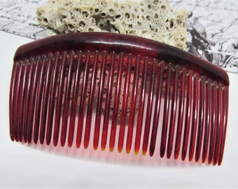 Rare Vintage 1940s GOODY Large 3.5" Cherry Red Backcomb, Moonglow Lucite Hair Comb, French Twist Roll Chignon Bun Updo Womens Hair Accessory