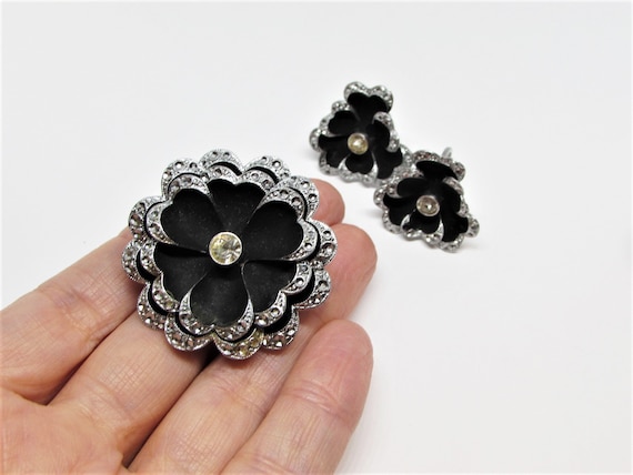 Vintage 1930s CZECH Pansy Flower Brooch & Screwba… - image 6