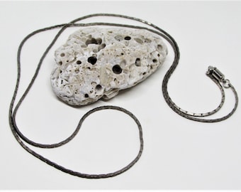 Vintage Mens Long Thin Silver Chain Necklace, 34&quot; Inches, Unique Rectangular Box Links, Unisex Womens Jewelry