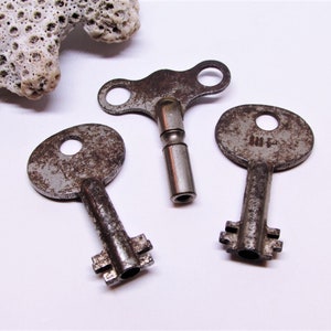 Antique Skeleton Key Lot, Small Little Cast Steel Silver Metal, Hollow Barrel, Authentic 1800s Victorian Keys, Old Rusty Patina Bulk Keys image 2