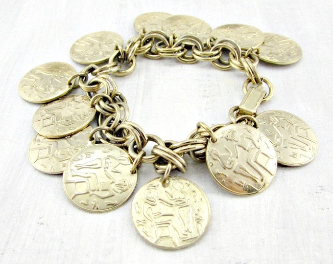 Vintage Egyptian Charm Bracelet Gold Coin Charm Bracelet Etsy