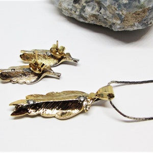 Vintage Gold & Silver Leaf Jewelry Set, Two Tone Mixed Metals, Fall Leaf Pendant Necklace, Pierced Stud Drop Earrings, 1970s Autumn Jewelry image 7