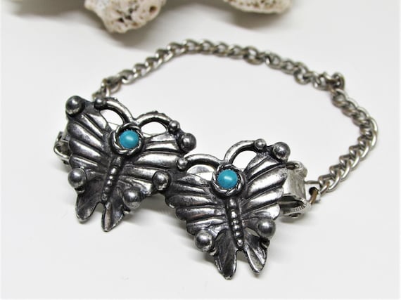 Vintage Butterfly Sweater Guard Clip, Silver Plat… - image 1