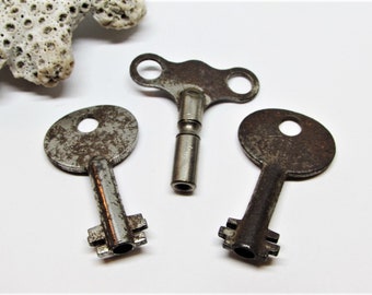 Antique Skeleton Key Lot, Small Little Cast Steel Silver Metal, Hollow Barrel, Authentic 1800s Victorian Keys, Old Rusty Patina Bulk Keys