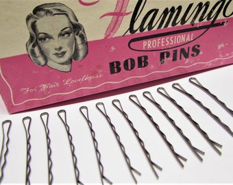 24 Vintage 1950s Bobby Pins- 1-7/8" Long Metal Hair Pins- Brown, Black or Silver- Formal Updo Bun Pins- Thin or Thick Hair- Womens Accessory