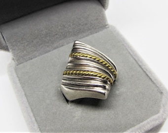 Vintage Mexican Sterling Silver Ring, Modernist Geometric Stripe Textured Big Wide Size 6, 1960s Mid-Century Modern Fine Jewelry Men Women