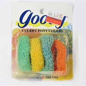 Vintage 1989 GOODY &quot;Terry Ponytailers&quot; Ponytail Holders- Colorful Terrycloth Fabric Elastic Tie Bands- NOS Deadstock NIP- Womens Accessory