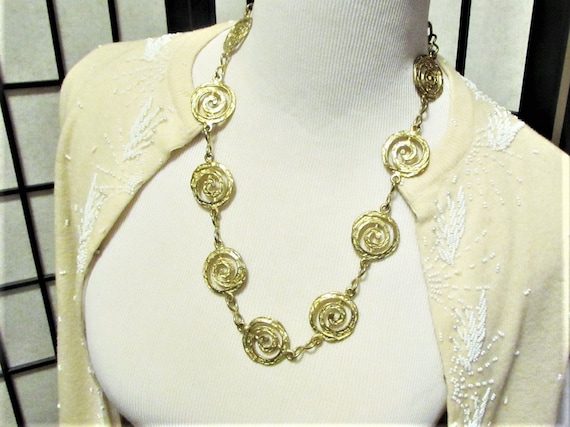 Vintage Chunky Gold Bib Statement Necklace, Uniqu… - image 2