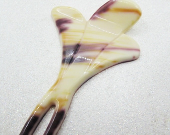 Extra-Large Vintage 1970s GOODY Leaf Floral Hair Fork- Cream Faux Tortoiseshell Chignon Bun Pin