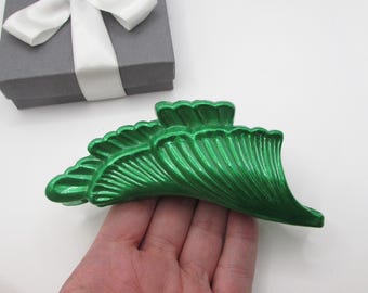 Large Vintage 1980s Hair Claw- Metallic Emerald Green Butterfly Wing Decorative Comb- French Twist & Ponytail Clip- Holiday Hair Accessory