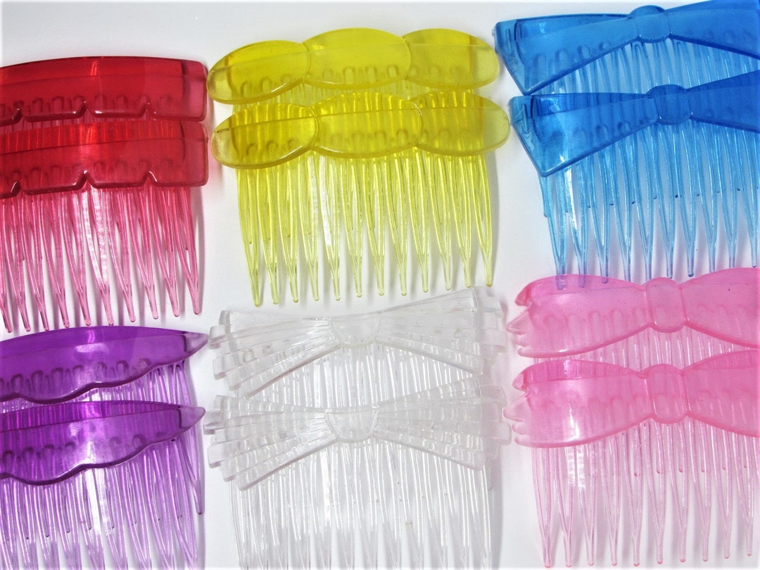 Vintage 1980s Jelly Hair Side Combs Set of 2 Red Yellow Blue Purple
