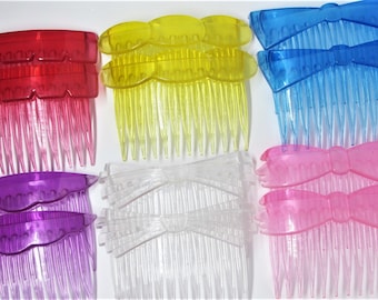 Vintage 1980s Jelly Hair Side Combs Set of 2-  Red Yellow Blue Purple Clear or Pink, NIP NOS Deadstock, Hong Kong Hair Accessory Women Girl