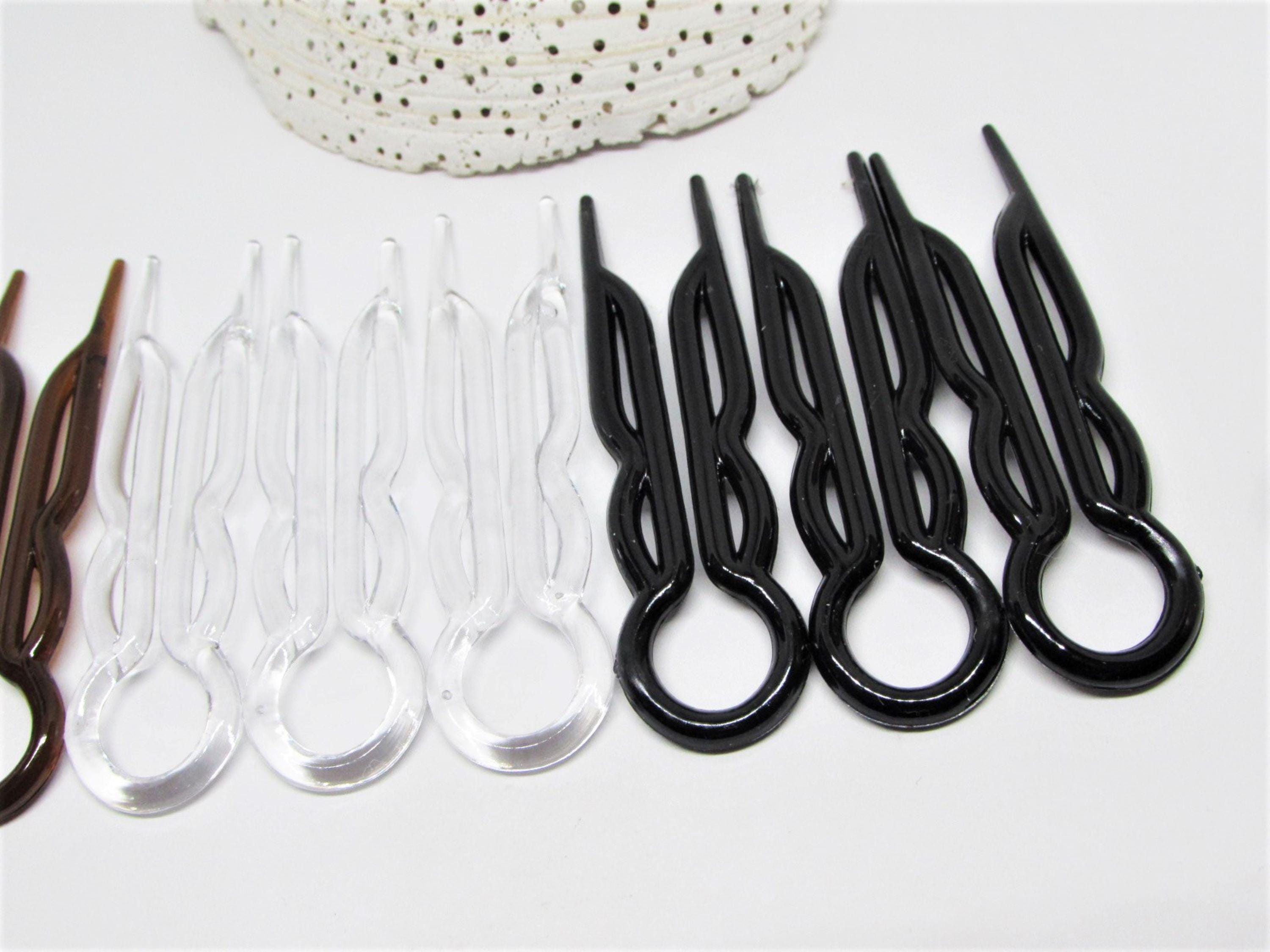 Vintage Plastic Hair Pin Set of 3- Brown, Clear or Black