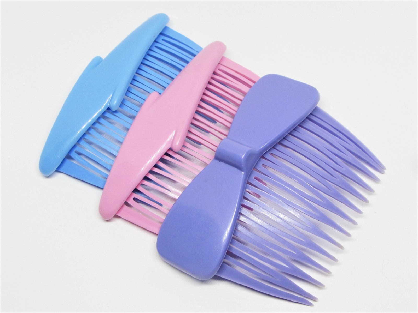 Set of 3 Vintage 1985 GOODY Hair Combs Pastel Pink Blue and