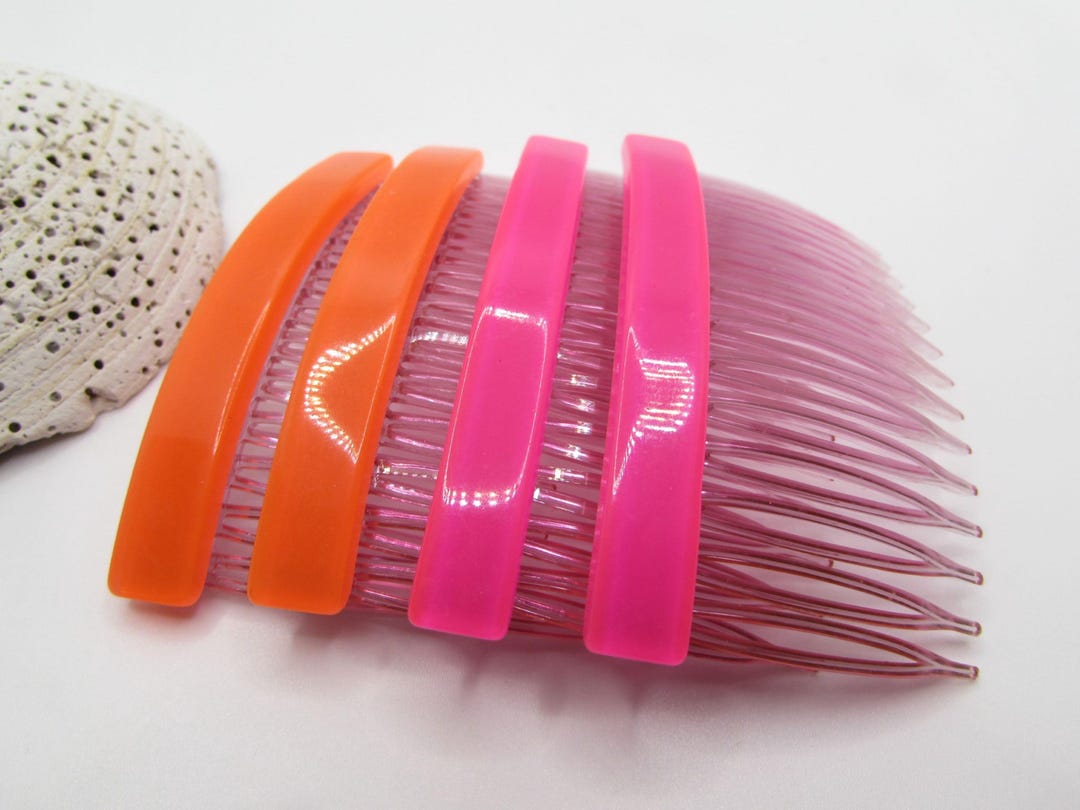 Set of 4 Vintage 1980's Neon Hair Comb- Moonglow Lucite Translucent Hot ...