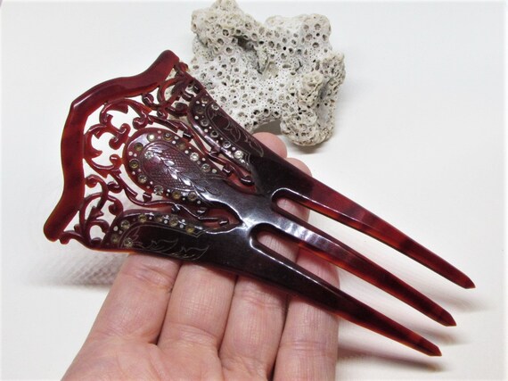 Antique Victorian Hair Comb, Large Rhinestone Crystal Hair  display picture 2