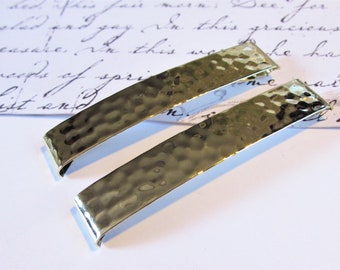 Vintage 1990's GOODY Stay-Tight Hammered Metal Barrettes- 2.25" Long Gold Metal Rectangular Hair Clips- Hair Accessory for Women or Girls