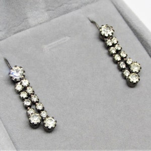 Dainty Vintage Rhinestone Chandelier Earrings, Prong-Set Clear Crystal Dangles, Long Silver Plated Hooks, 1970s Wedding Bridal Jewelry image 2
