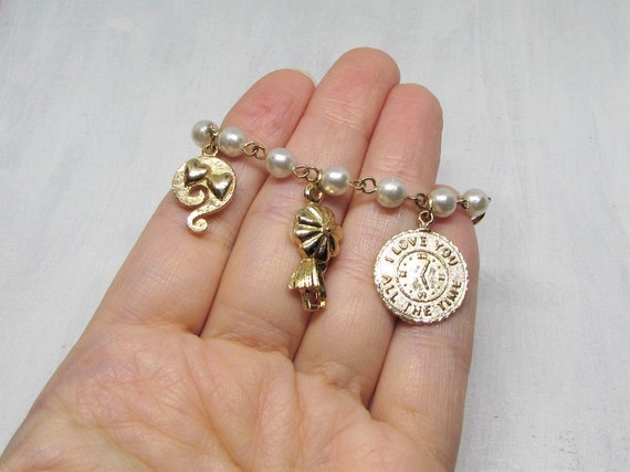 Vintage Charm Bracelet for Girls, Heart Love Roma… - image 4