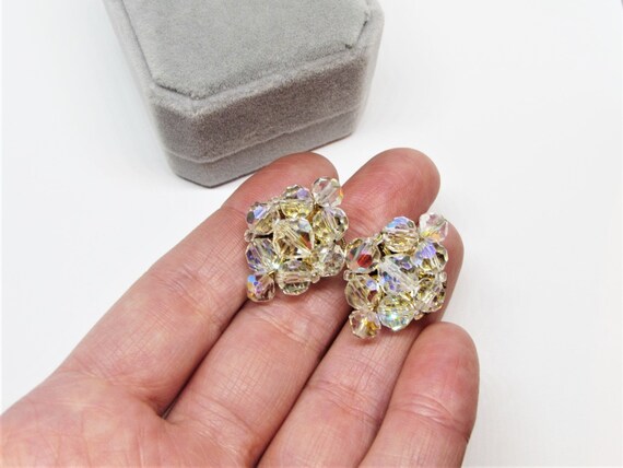Elegant Vintage Crystal Cluster Earrings, AB Clea… - image 6