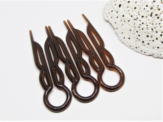 Vintage Plastic Hair Pin Set of 3- Brown, Clear o… - image 3