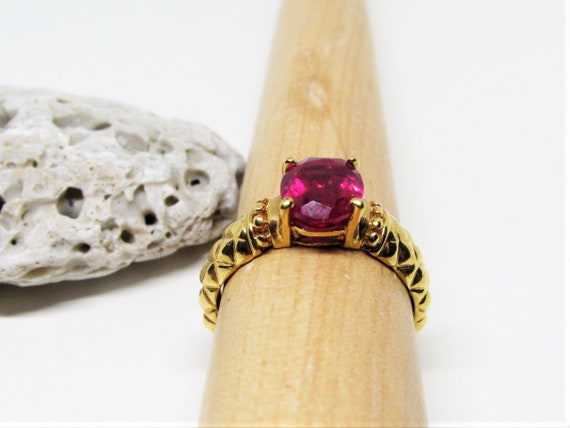 Vintage Designer LIND Simulated Ruby Ring, Red Ov… - image 6