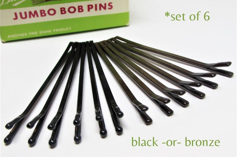 Set Jumbo Vintage 1960s Black or Bronze Bobby Pins Extra Large Long 2.75 Roller Pin Updo Bun Hair Pins for Women Finger Wave Setter Clip image 1