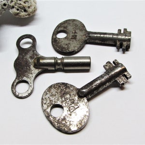 Antique Skeleton Key Lot, Small Little Cast Steel Silver Metal, Hollow Barrel, Authentic 1800s Victorian Keys, Old Rusty Patina Bulk Keys image 3